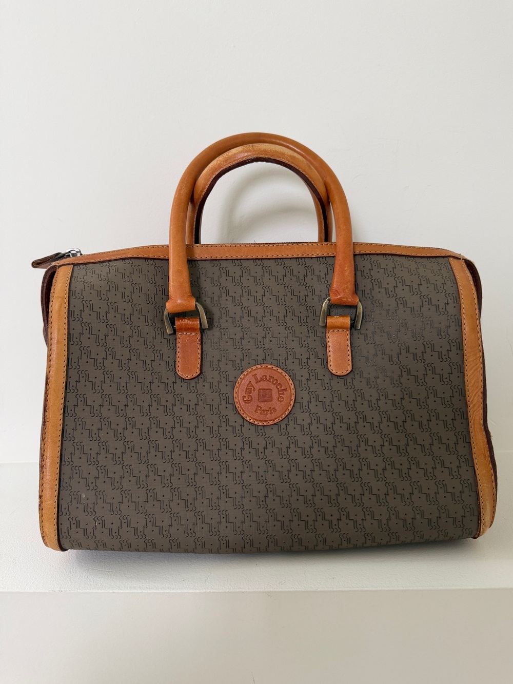 GUY LAROCHE Vintage Doctor Style Bag Leather Trim Double Handle Classic 80's